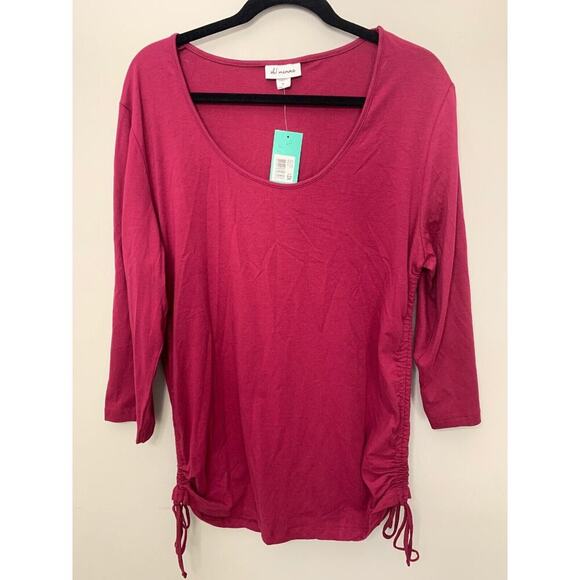 NWT Oh! Mamma 3/4 Sleeve Scoop Neck Blouse T-Shirt Cinched Merlot Plus Sz 2X - Picture 1 of 7